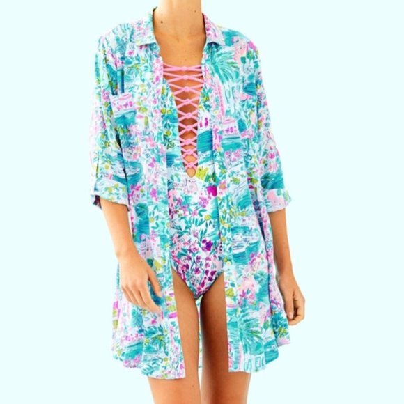 Lilly Pulitzer Dresses & Skirts - Lilly Pulitzer Postcards From Positano Natalie Mini Shirtdress Size XL EUC